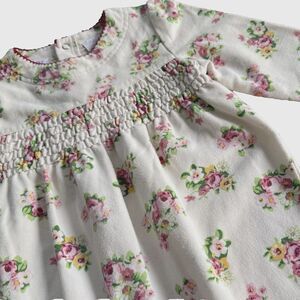 Vintage 90s Toddler Girl One Piece Bubble Romper Outfit Floral Smocked Sz 24M